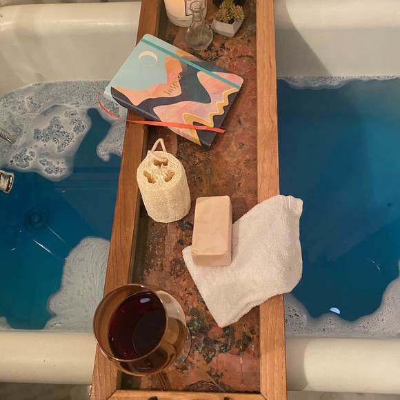 Handmade Reclaimed Wood Copper Bath Tray Wine Hold - Picture 4 of 14